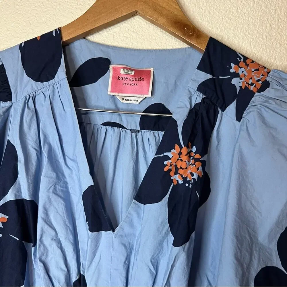 Kate Spade Blue Grand Flora Floral Flounce Mini Dress 0